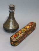 An 18th century brass inlaid bidri vase and a 19th century qalamdan