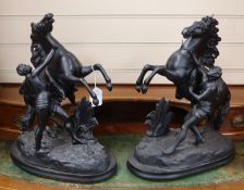 Two spelter Marley style horses