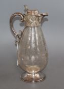 A Victorian silver plate mounted etched glass claret jug height 21cm