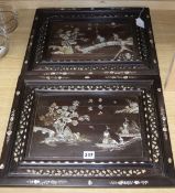 A pair of Chinese mother of pearl inlaid panels 37 x 48cm