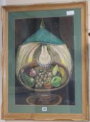 Peter Carreras, pastel, Still life of fruit beneath a lamp shade, signed, 60 x 42cm