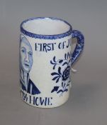A 19th century copy of a Delft mug celebrating 'The Glorious 1st June Lord 1794 Howe' height 14cm
