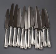 A set of twelve modern silver handled Hanovarian pattern table knives, A. Haviland-Nye, Sheffield,