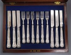 A cased harlequin set of eighteen pairs of silver Kings pattern dessert eaters, various dates and