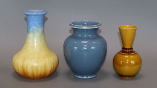 An Ault pottery vase, a Ruskin type vase and Dresser inspired vase tallest 15cm