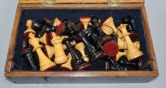 A Staunton pattern stained and natural boxwood chess set