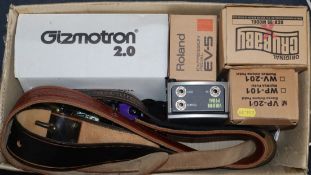 Six guitar effects pedals to include Roland RE20 space echo twin, Jim Dunlop Wah Wah, a Gizmotron