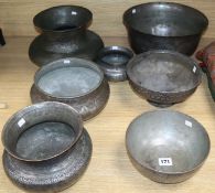 Seven Persian tinned copper bowls