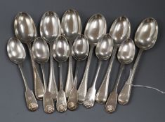 A set of six Victorian silver beaded Old English pattern dessert spoons, George Adams, London,