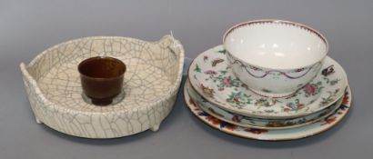 A pair of famille rose plates, Imari plates and other ceramics (6)