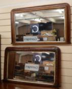 Two late Victorian inlaid walnut overmantel mirrors W.89cm