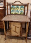A Victorian bamboo tile back wash stand W.76cm