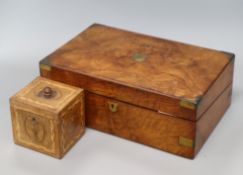 An inlaid square tea caddy and a writing slope