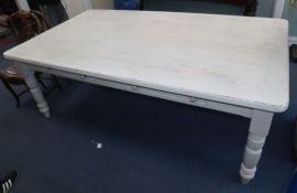 A large painted pine farmhouse table L.212cm