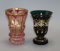 Two 19th century Bohemian gilt decorated glass goblets tallest 15cm