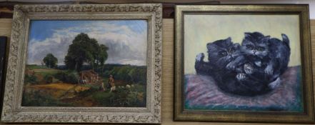 Follower of Ford Madox Brown, oil on canvas, Summer landscape, 29 x 40cm and a sketch after Roner of