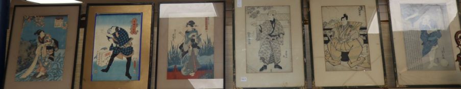 Japanese School, 6 assorted woodblock prints, largest 36 x 24cm