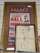 Percy Hutchinson, charcoal sketch, "Poli", together with Palace, Blackpool theatre poster June