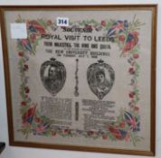 A framed souvenir of the Royal visit to Leeds of Their Majesty's the King and Queen on the