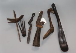 A group of Sumatran wood implements including a Batik calendar (6)