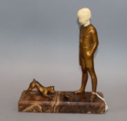 Andre Becquerel (1893-1981). A gilt bronze and ivory group of a boy watching a terrier with a