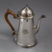 An Edwardian George I style silver coffee pot, London, 1902, gross 20 oz.