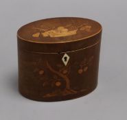 A George III inlaid mahogany oval tea caddy height 11cm