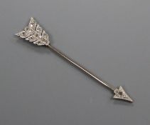 An early 20th century yellow and white metal diamond set jabot pin, 47mm.