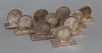 Fifty three numbered white metal menu holders from The Grand Hotel, Brighton and a similar bowl