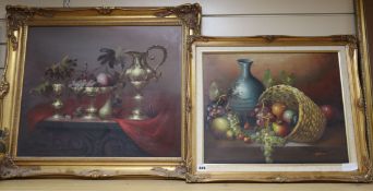 Two oil on canvas still lifes, largest 50 x 60cm