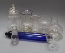 A group of 19th century glass including a wasp catcher and a salt pin (9)