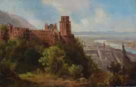Alfred Karl Julius Otto von Schönberger (1845-1880), oil on millboard, Castle along the Rhine,