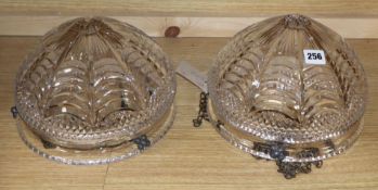 A pair of cut glass light fittings