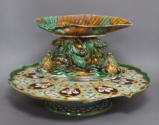 A Minton majolica lazy Susan, attributed to Pugin and a Wedgwood majolica centrepiece