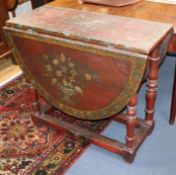 An 18th century Portuguese painted oval gateleg table W.90cm