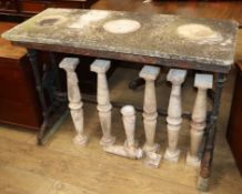 A cast iron marble-top garden table W.113cm