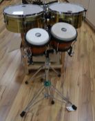 A Meinl Headliner maple bongo with Pearl stand and a pair of LP snare drums with stand