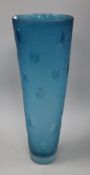 A Bob Crooks tall blue frosted glass 'lenticular' vase