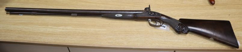 A 19th century Italian sporting percussion double barrel rifle, with dog's head carving to stock