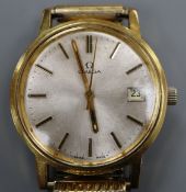 A gentleman's steel and gold plated Omega manual wind wrist watch, with date aperture, on associated