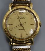 A gentleman's 14ct Doxa automatic wrist watch, on associated flexible strap.