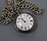 A George III silver pair-cased pocket watch, John Bright, Long Acre and a silver curb-link watch