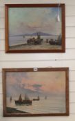 Riccio, 2 oils on board, Neapolitan coastal scenes, signed, 39 x 54cm