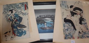 Japanese School, 3 woodblock prints, Sumida bridge in rain by Shoda Koho 1871-1946, 22 x 35cm and