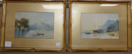 A pair of early 20th century watercolours, Lake and coastal scenes, 20 x 30cm