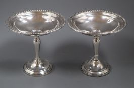 A pair of American Gorham sterling tazze, with gadrooned borders, height 15cm, weighted.