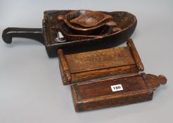 Six 19th century Indian treen items including three apothecary, grain measures, etc.