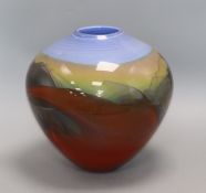 Peter Layton. A large 'marbled' glass vase height 26cm