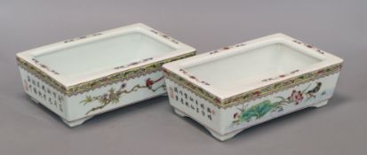 A pair of Chinese famille rose square planters Length 24cm