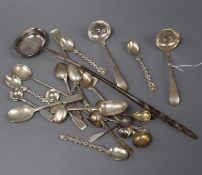A group of small silver flatware including a Georgian toddy/cream ladle and a white metal toddy